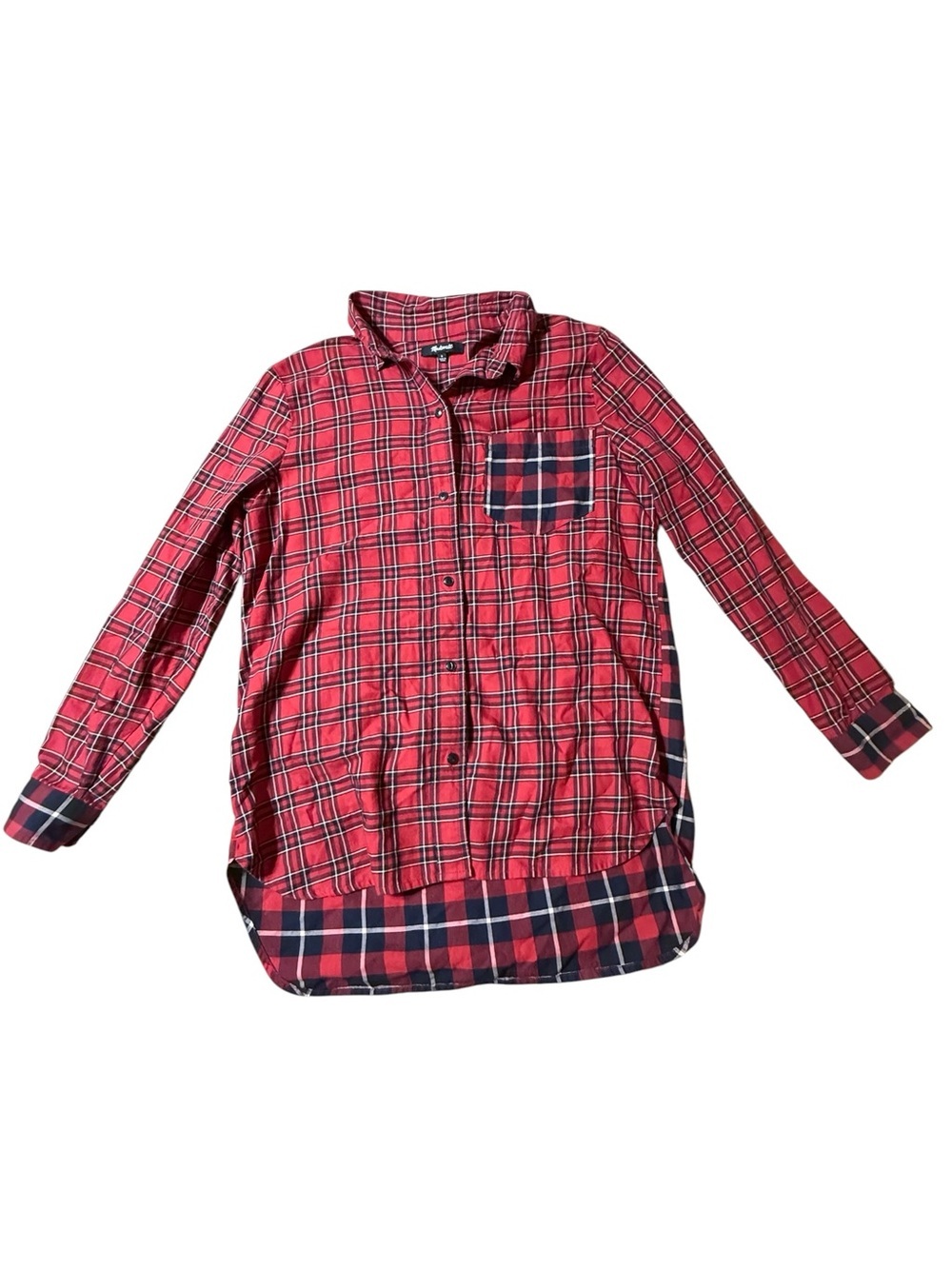 Madewell Flannel Shirt Women’s Small Black Red Plaid Button Up Top Relaxed EUC